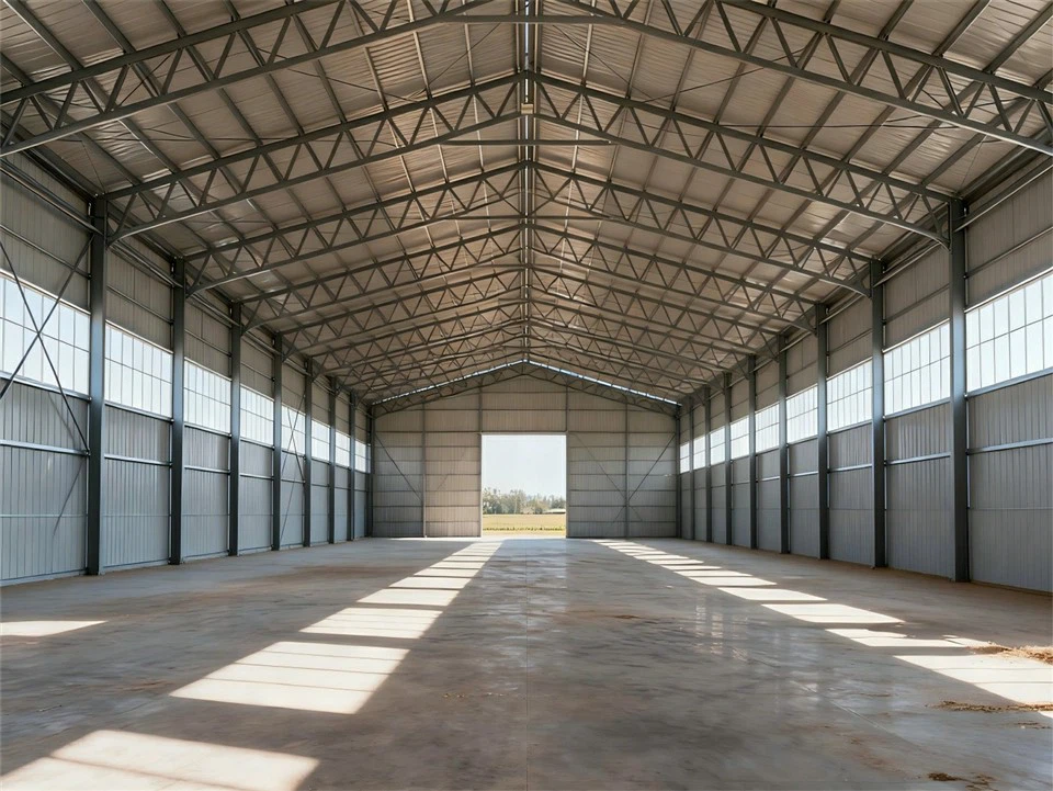 large-span-agricultural-steel-storage-building-interior